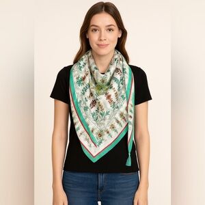 Johnny Was Tassel Scarf Color Green White